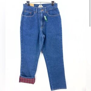 LL Bean Womens Flannel Lined Jeans Size 8 High Rise Straight Leg Red Plaid NEW